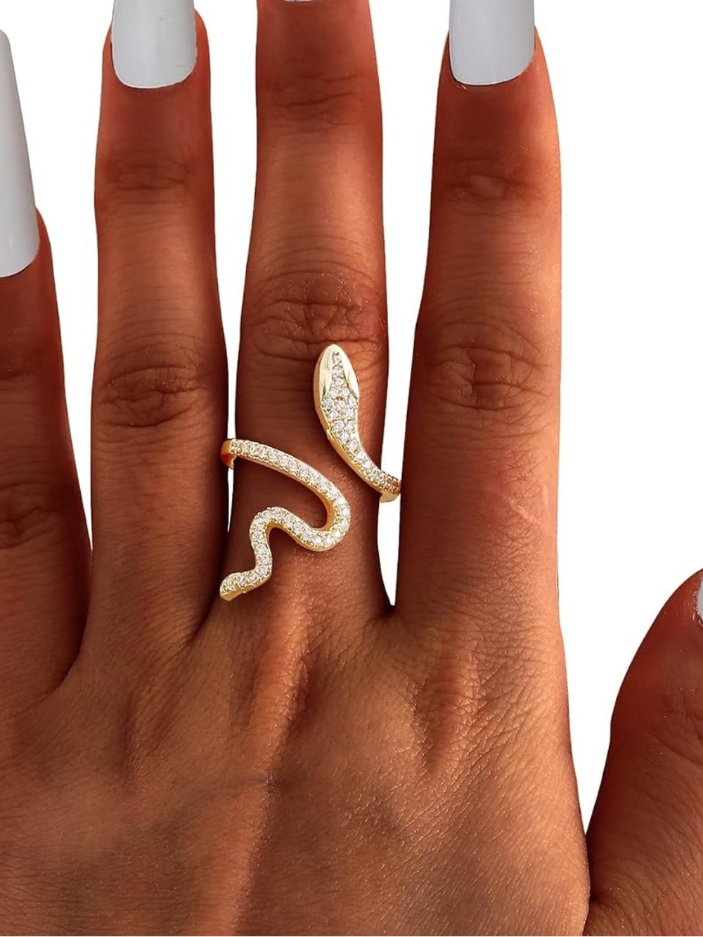 Gold Crystal Snake Wrap Ring Adjustable Serpent Statement Ring Fifi’s Closet - Picture 5 of 5